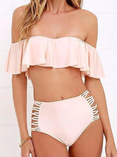 Off Shoulder Ruffles Ladder Cut Out Bikini Set