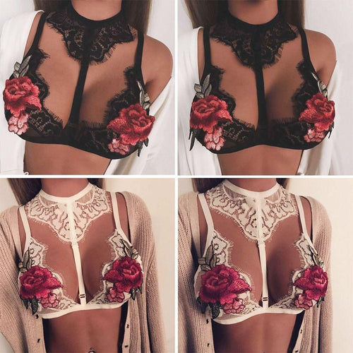 Sexy Lace Halter Floral Applique Bra Lingerie